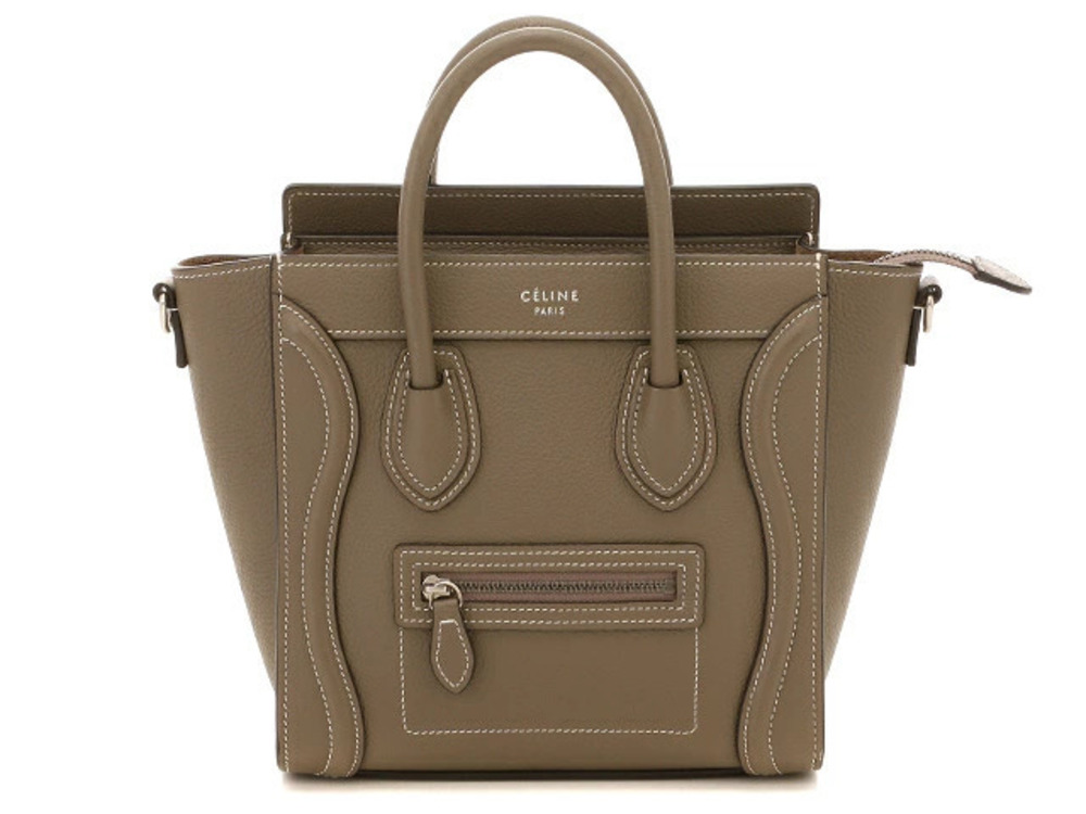 Celine Luggage Tote Shopper Shoulder Bag Calfskin Embossed Souris Crossbody
